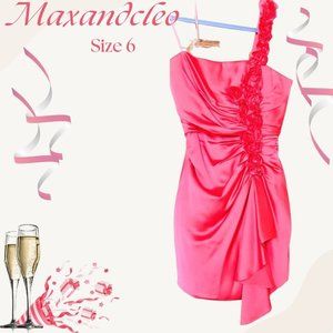 Maxandcleo SZ 6 cocktail dress is Coral Rose ruched bubble hem & one shoulder